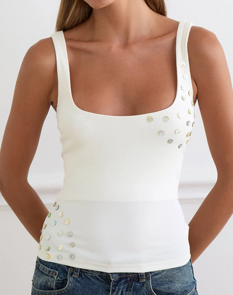 Gilet Gelita à boutons nacrés, en Lyocell écologique blanc