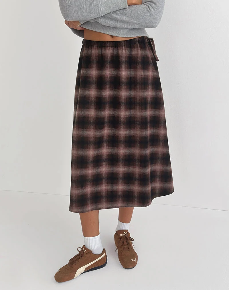 Jupe midi Taka à carreaux roses et marron