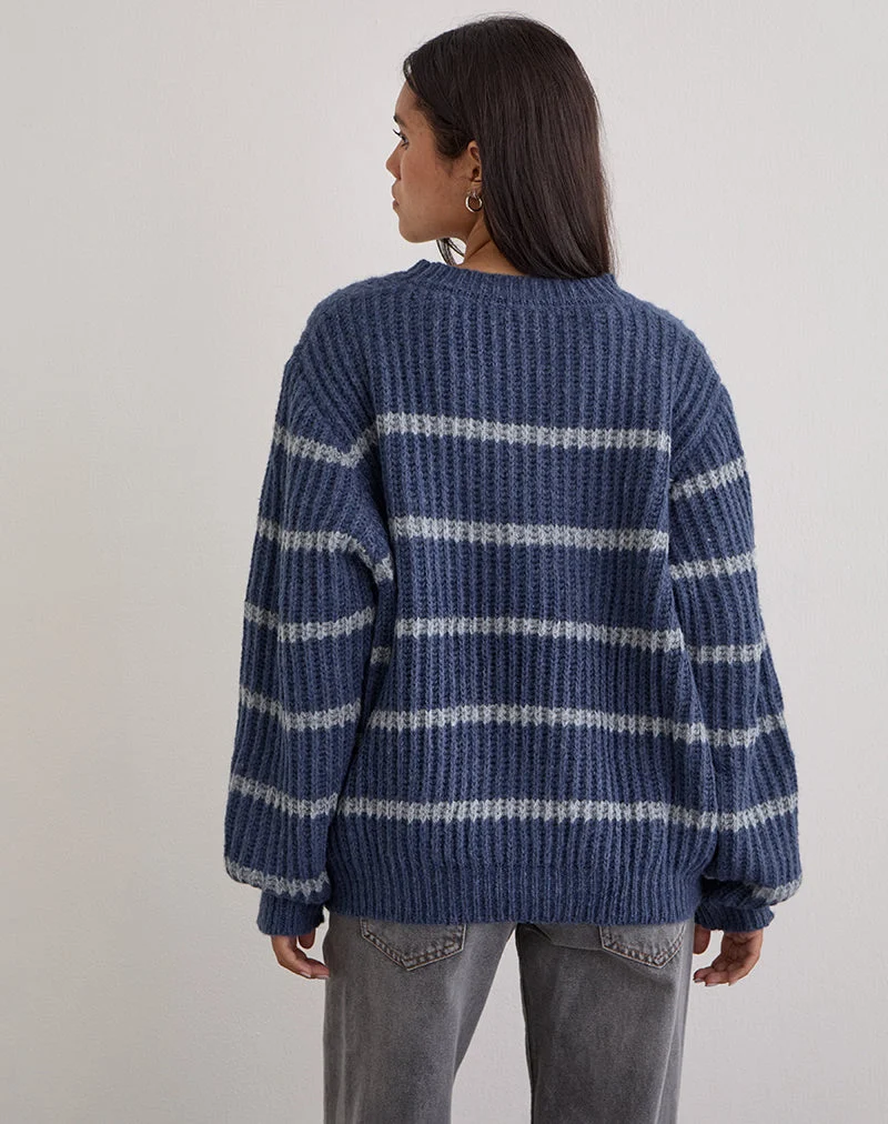 Pull Namirta bleu à rayures grises