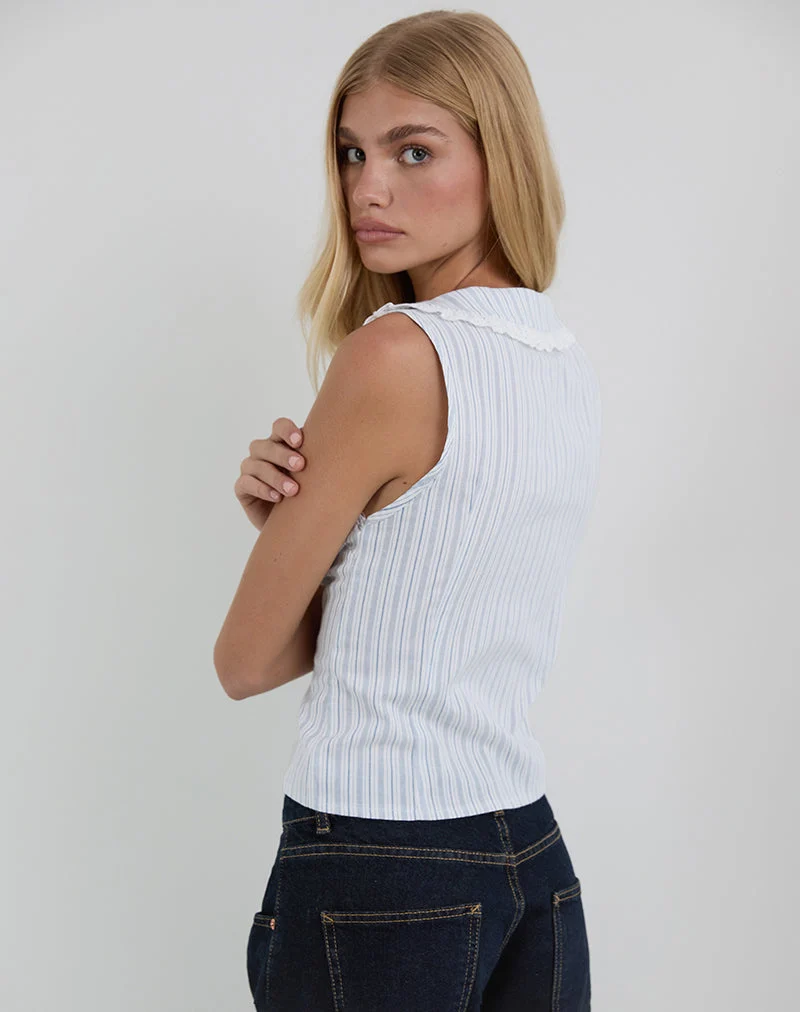 Chemise Kitami, lin blanc bleu rayé
