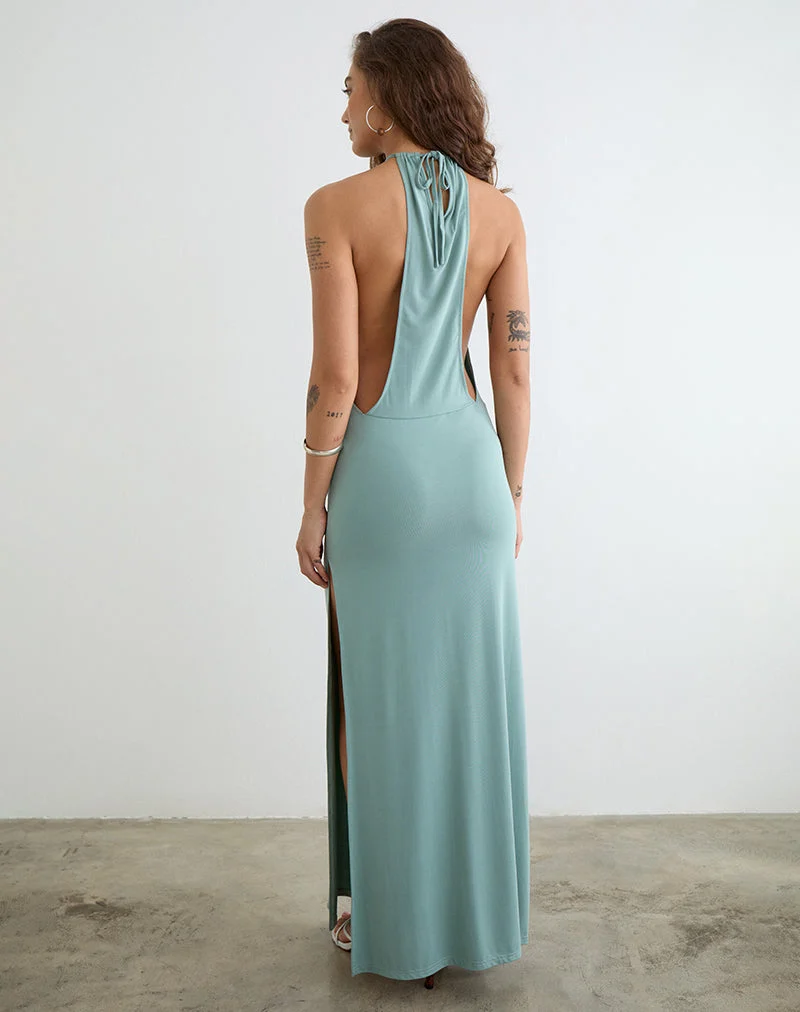 Robe longue à col montant Karuna, couleur gris aqua