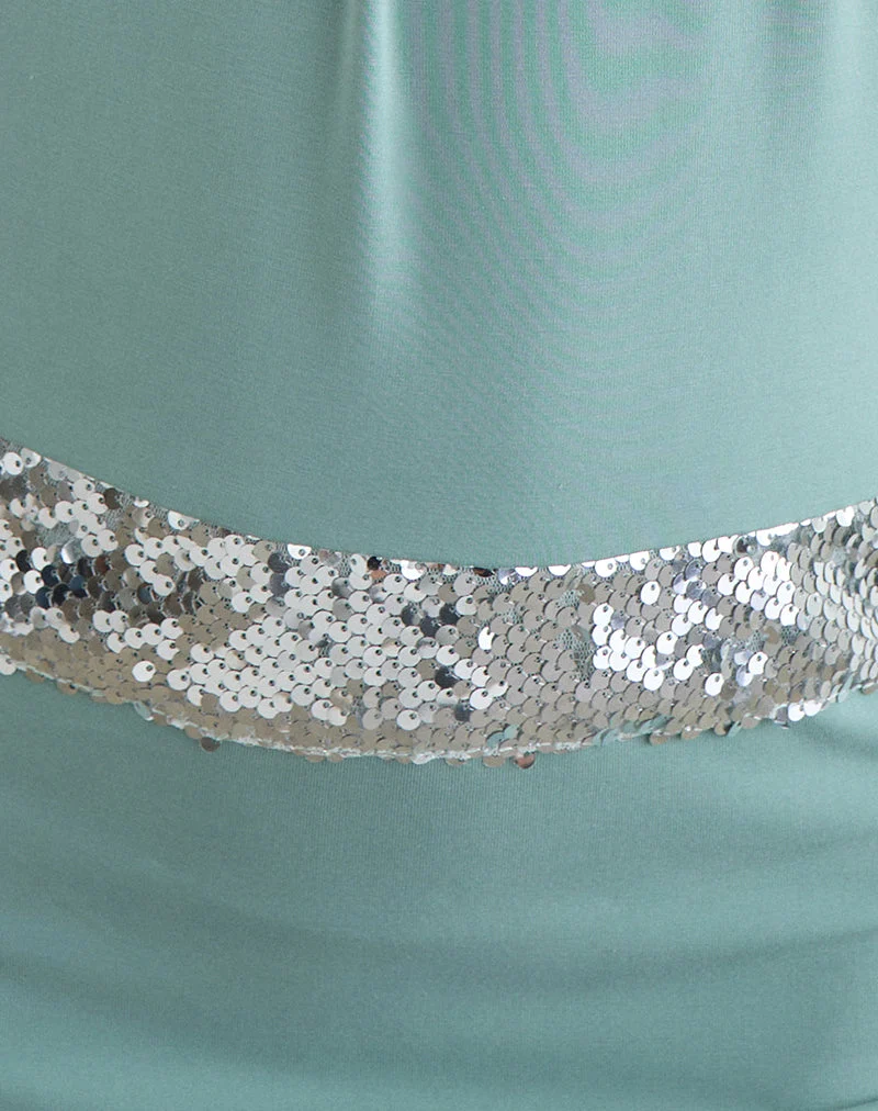 Robe longue à col montant Karuna, couleur gris aqua