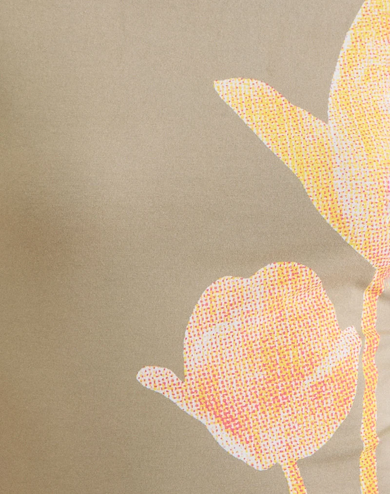 T-shirt Tiona vert ardoise à imprimé « Blurry Lily »