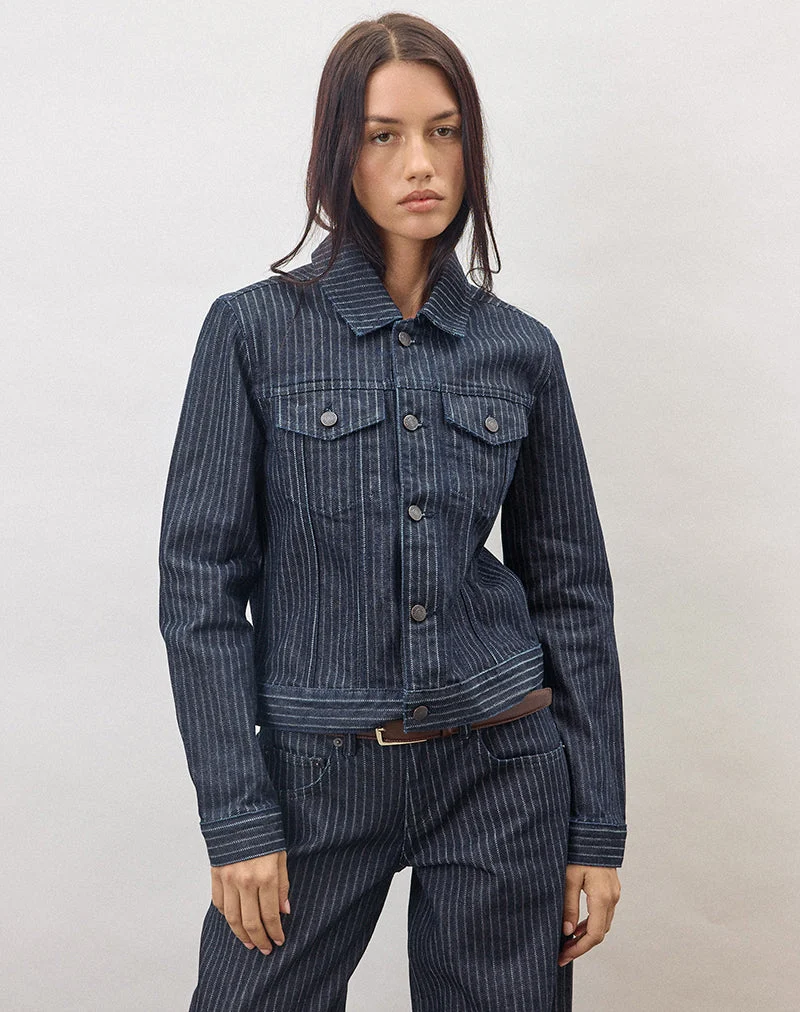 Veste en jean classique à rayures indigo
