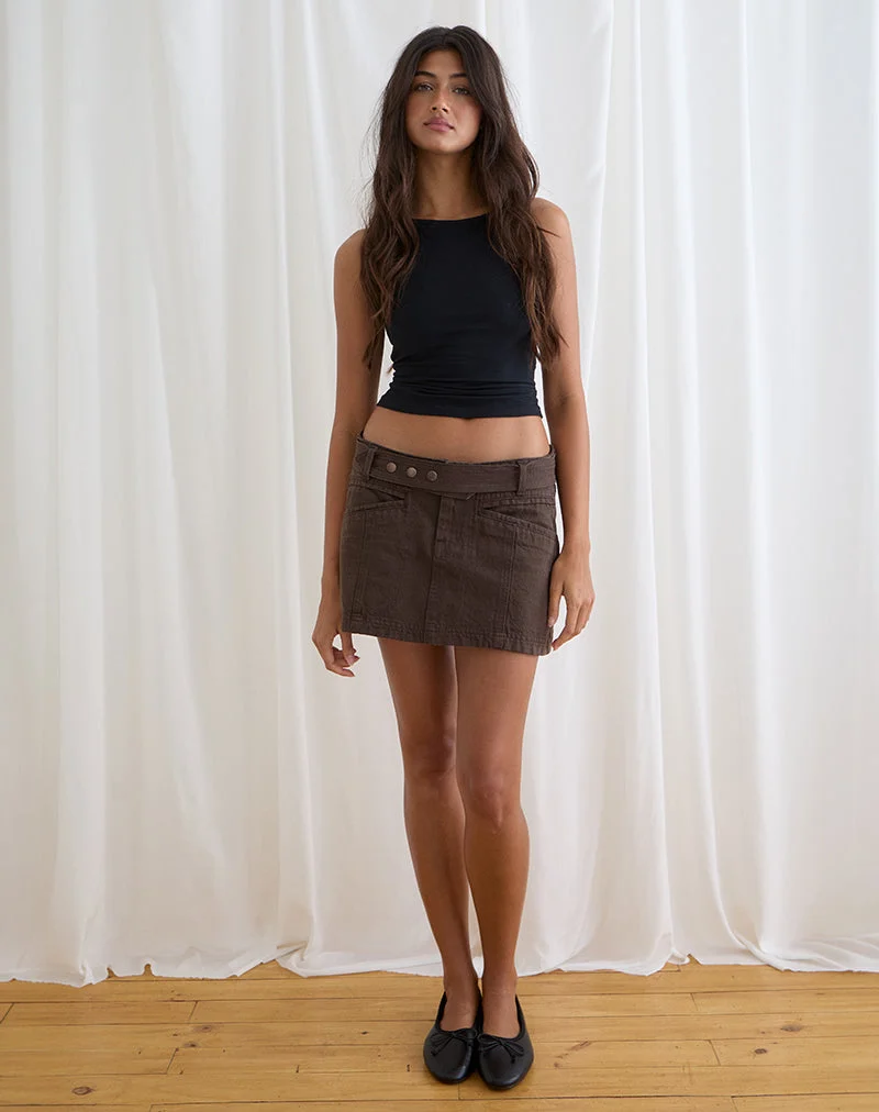 Mini-jupe en jean à ceinture, couleur chocolat