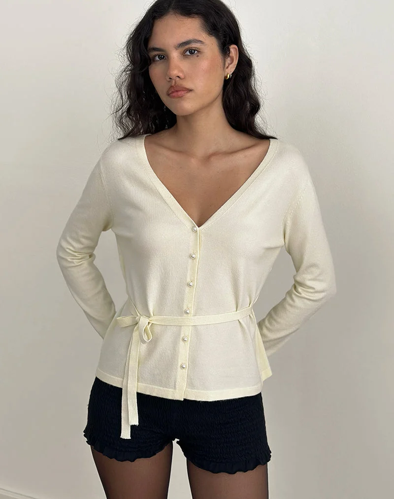 Divya Cardigan avec cravate en tricot crème