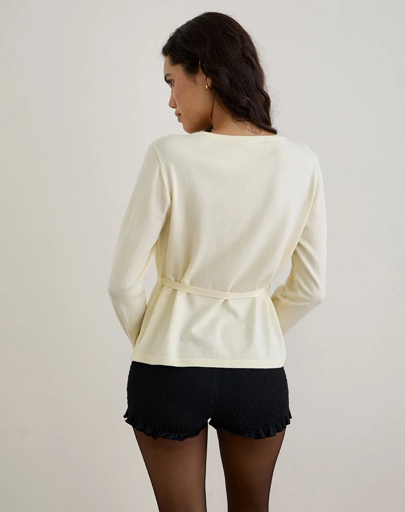 Divya Cardigan avec cravate en tricot crème