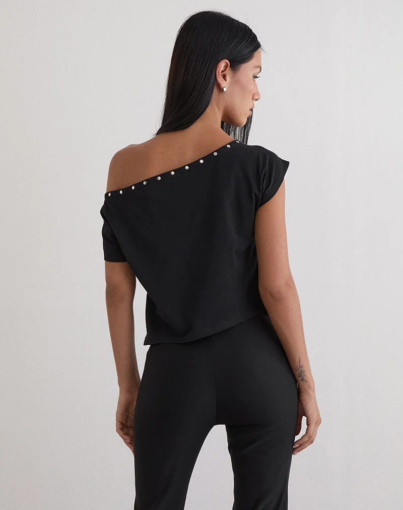 Top Bizzy en jersey noir avec clous