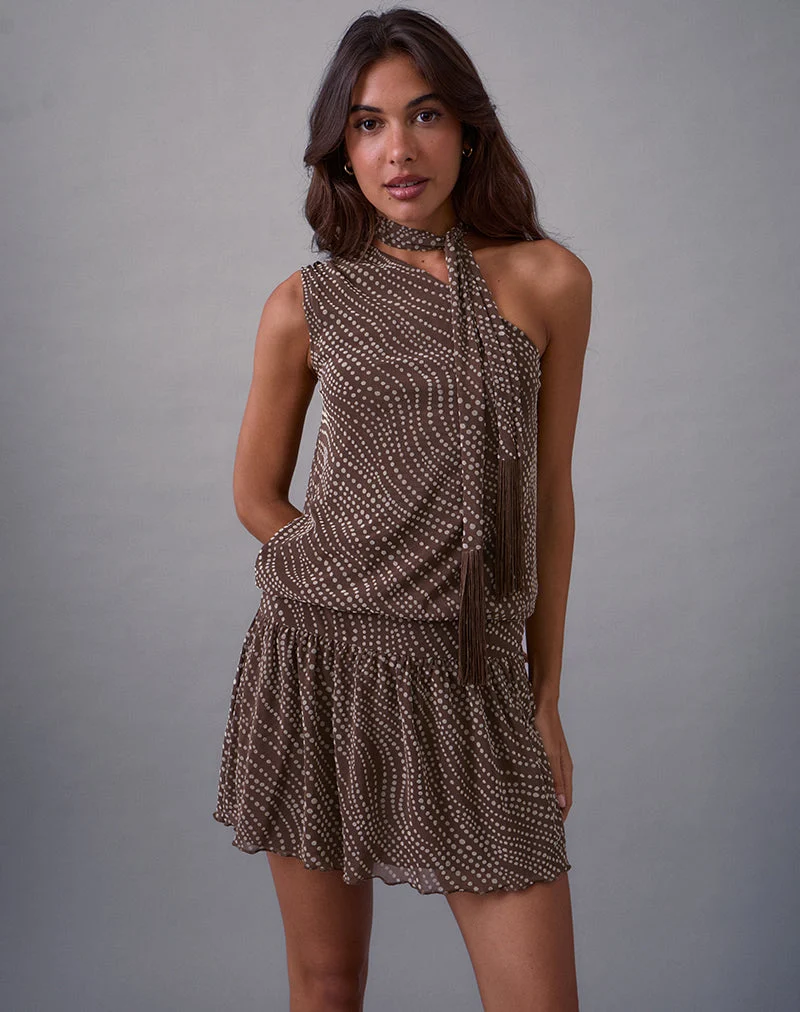 Mini robe Dyle en flocon de pois abstrait marron