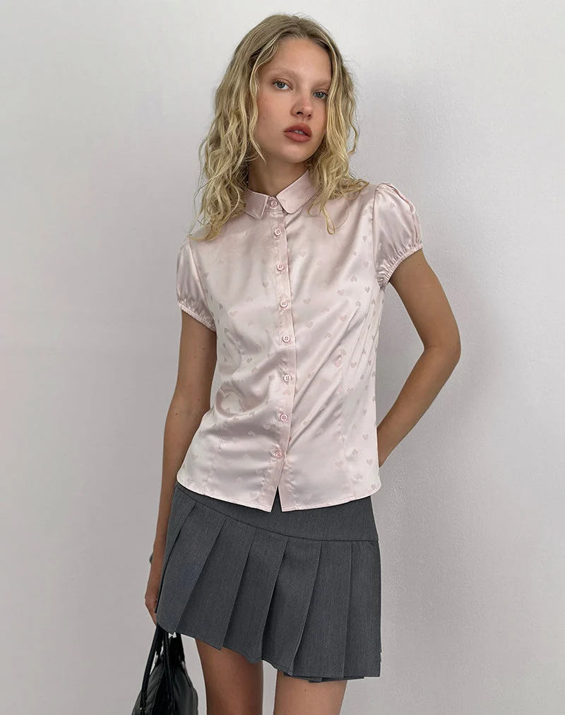 Chemisier Meline en jacquard de satin rose