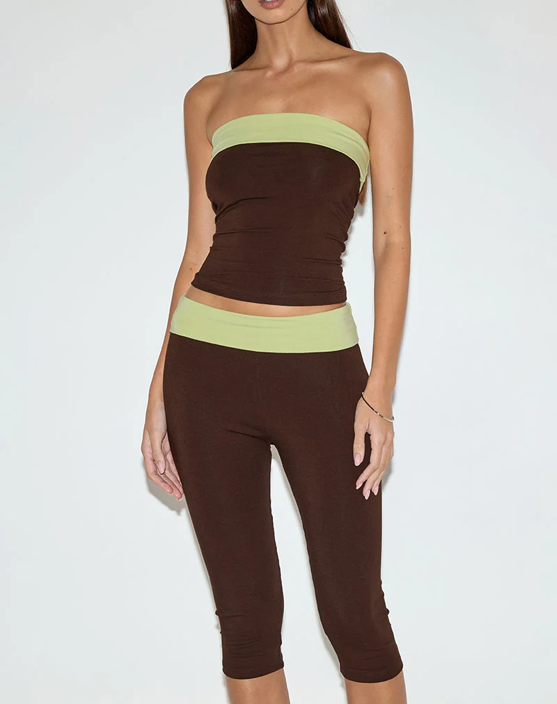 Top bandeau Solna en marron chocolat avec bordure pistache