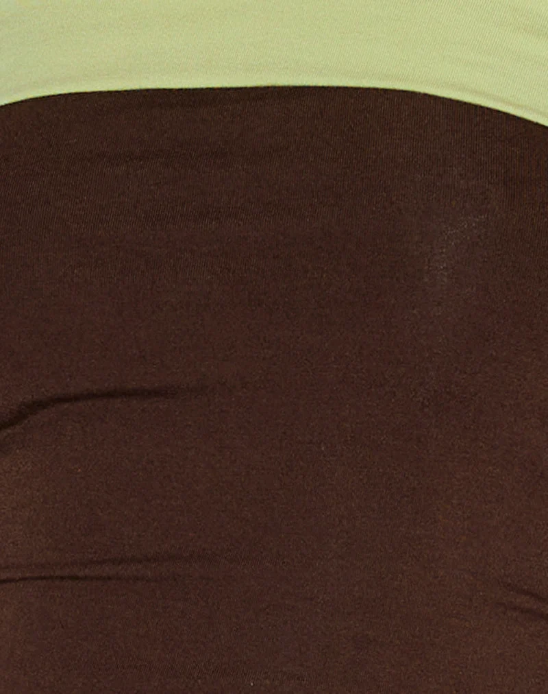 Top bandeau Solna en marron chocolat avec bordure pistache