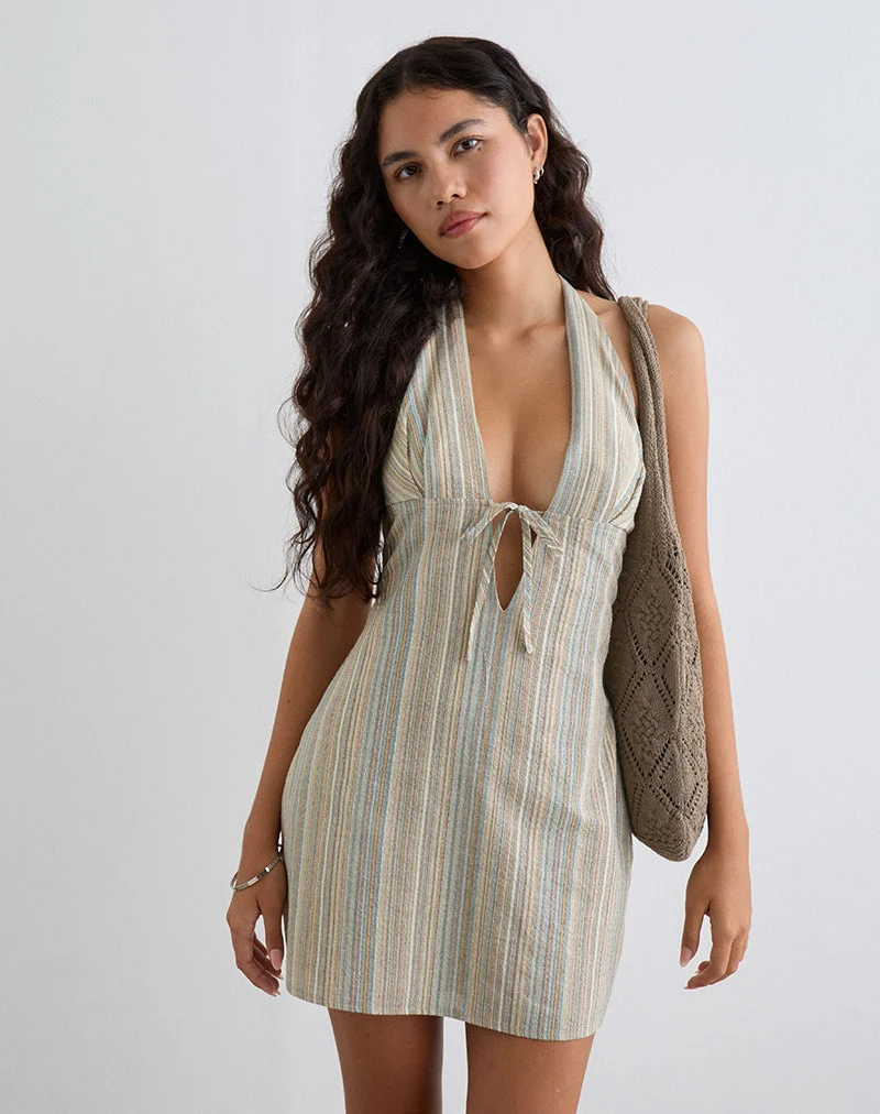 Jioner Mini Dress in Stripe Yellow with Lining (Mini robe à rayures jaunes avec doublure)
