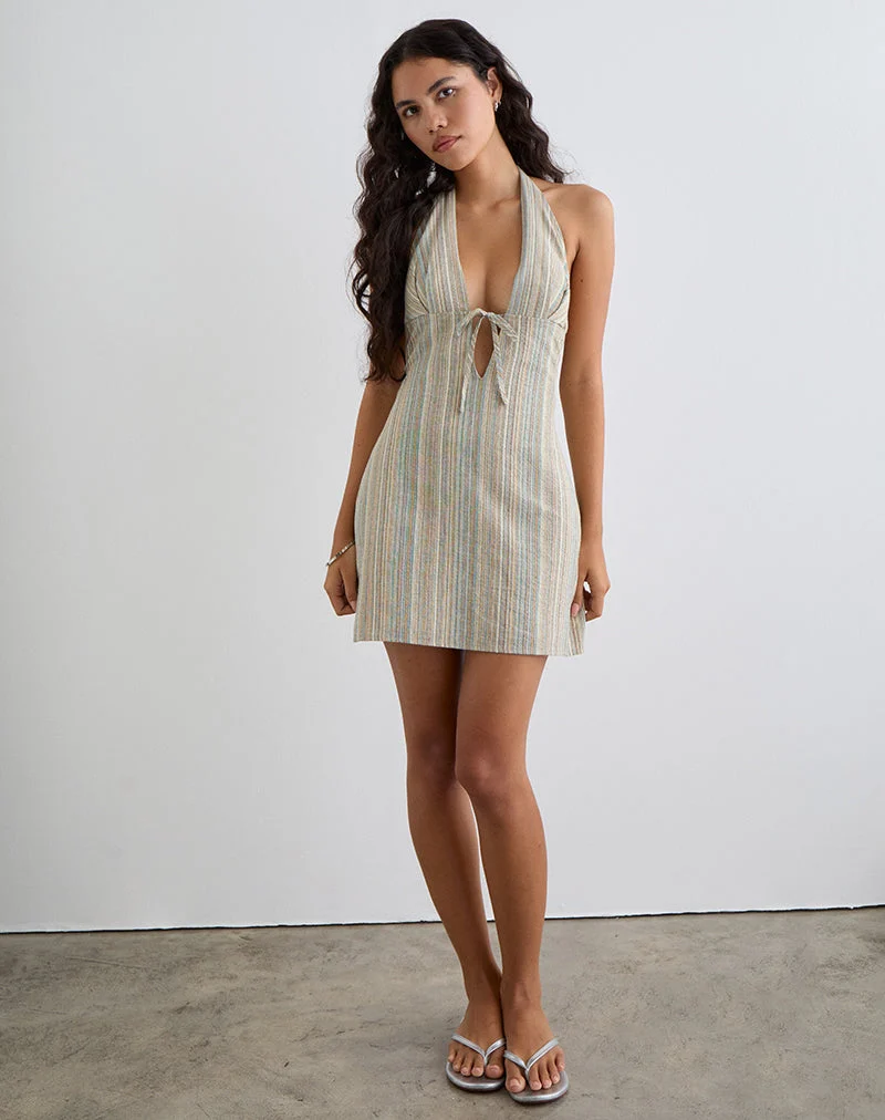 Jioner Mini Dress in Stripe Yellow with Lining (Mini robe à rayures jaunes avec doublure)