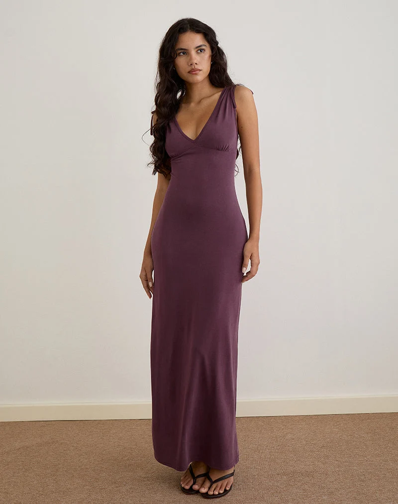 Sanyu - Robe longue plongeante en cupro - Violet foncé