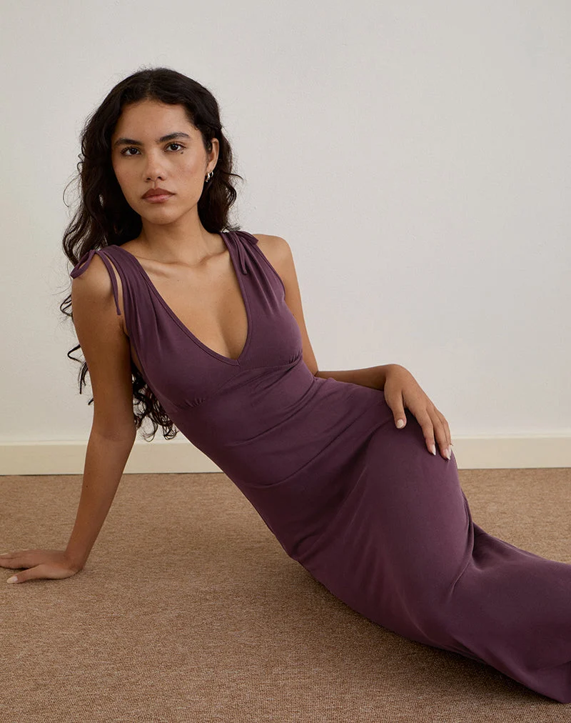 Sanyu - Robe longue plongeante en cupro - Violet foncé