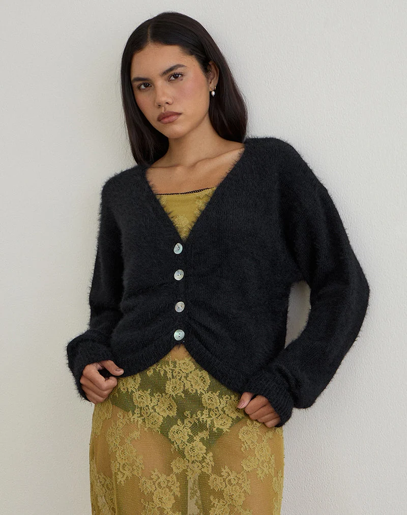 Jiyo Cardigan froncé en tricot noir
