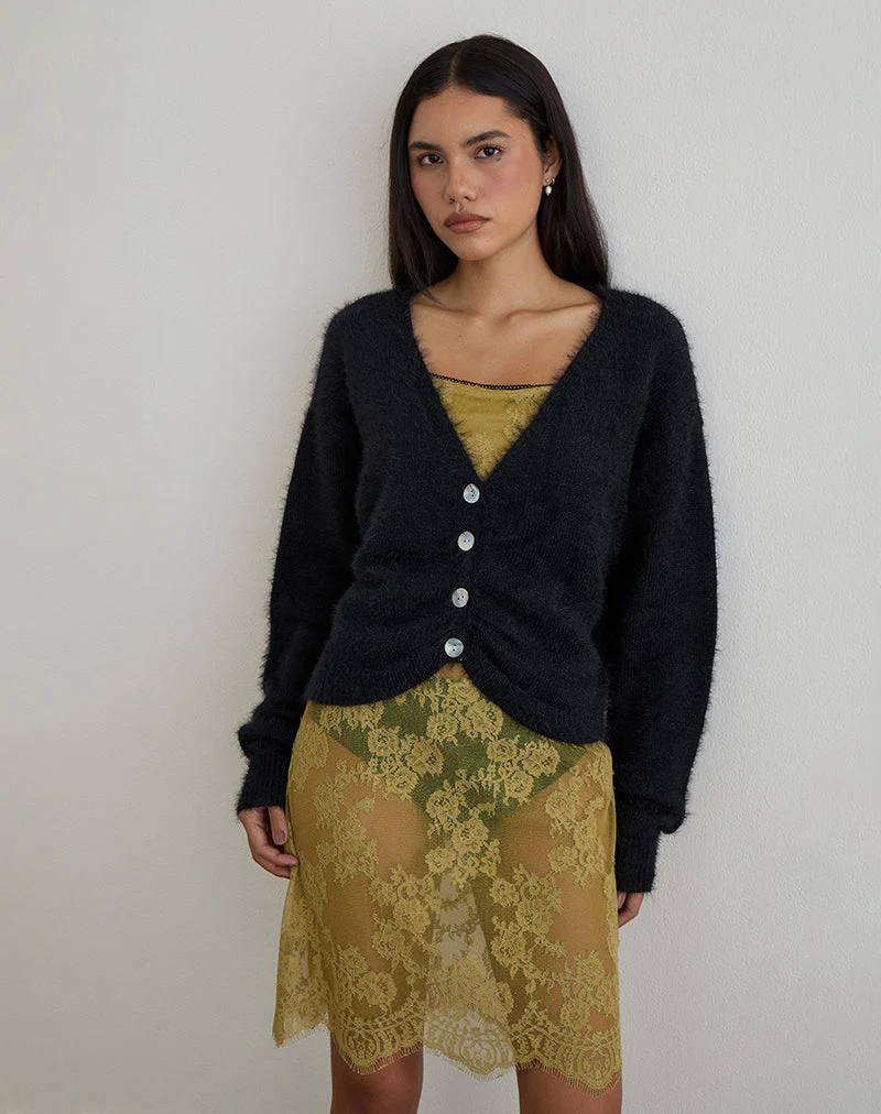 Jiyo Cardigan froncé en tricot noir