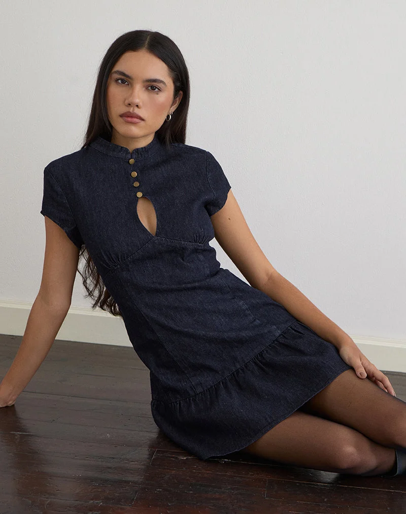 Mini-robe Manama en chambray indigo