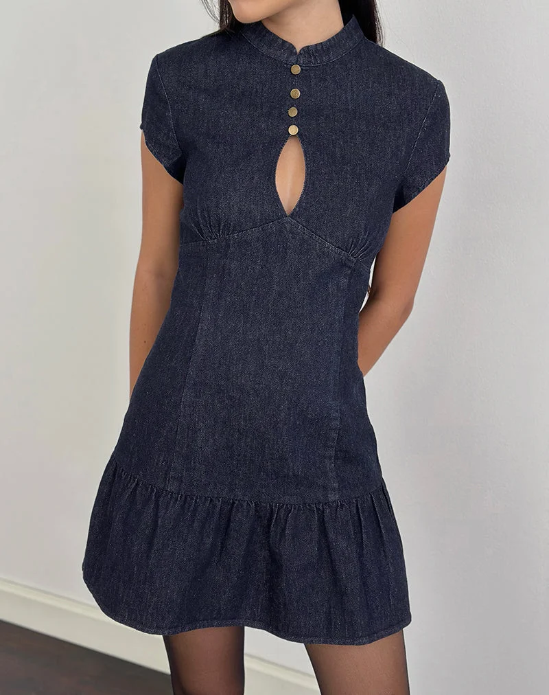 Mini-robe Manama en chambray indigo
