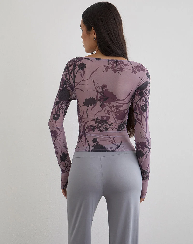 Haut Jaydra à fleurs violettes floquées