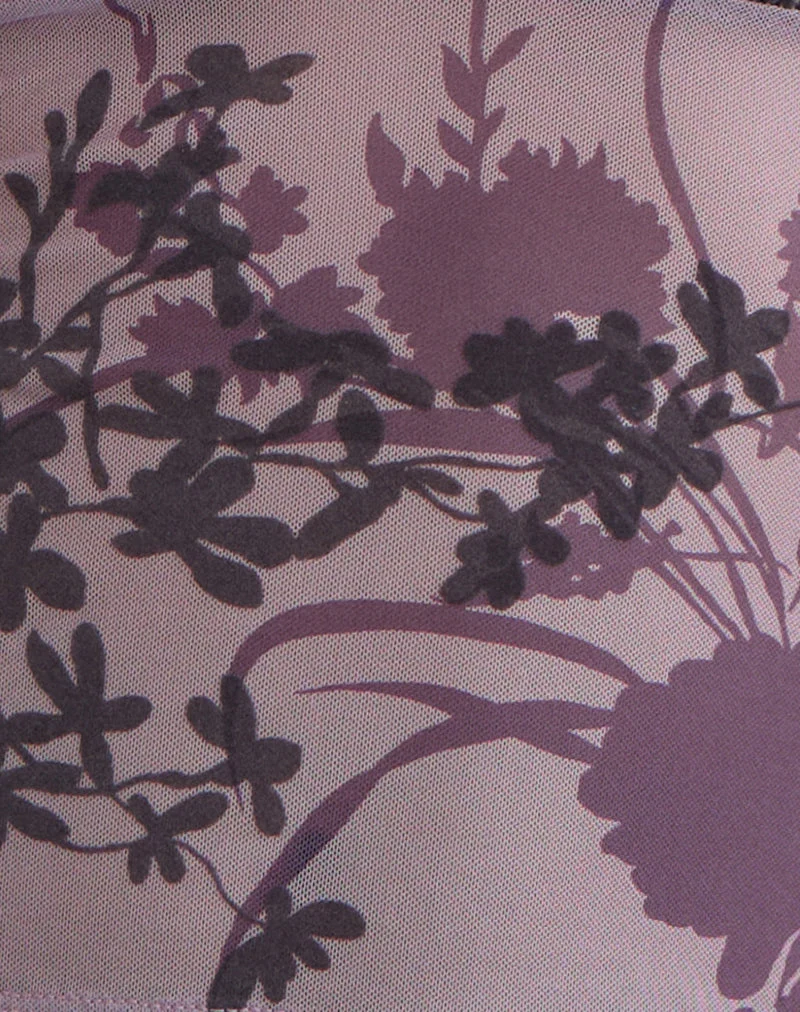 Haut Jaydra à fleurs violettes floquées