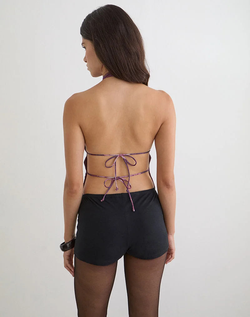 Haut à dos nu Ares, motif cachemire violet royal