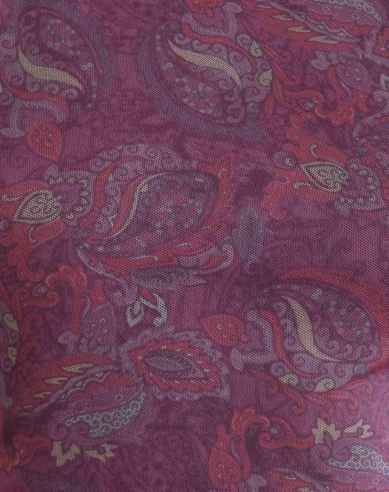 Haut à dos nu Ares, motif cachemire violet royal
