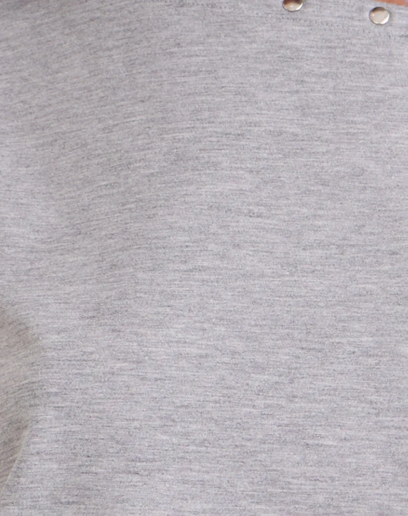 Top Bizzy à encolure cloutée en gris chiné