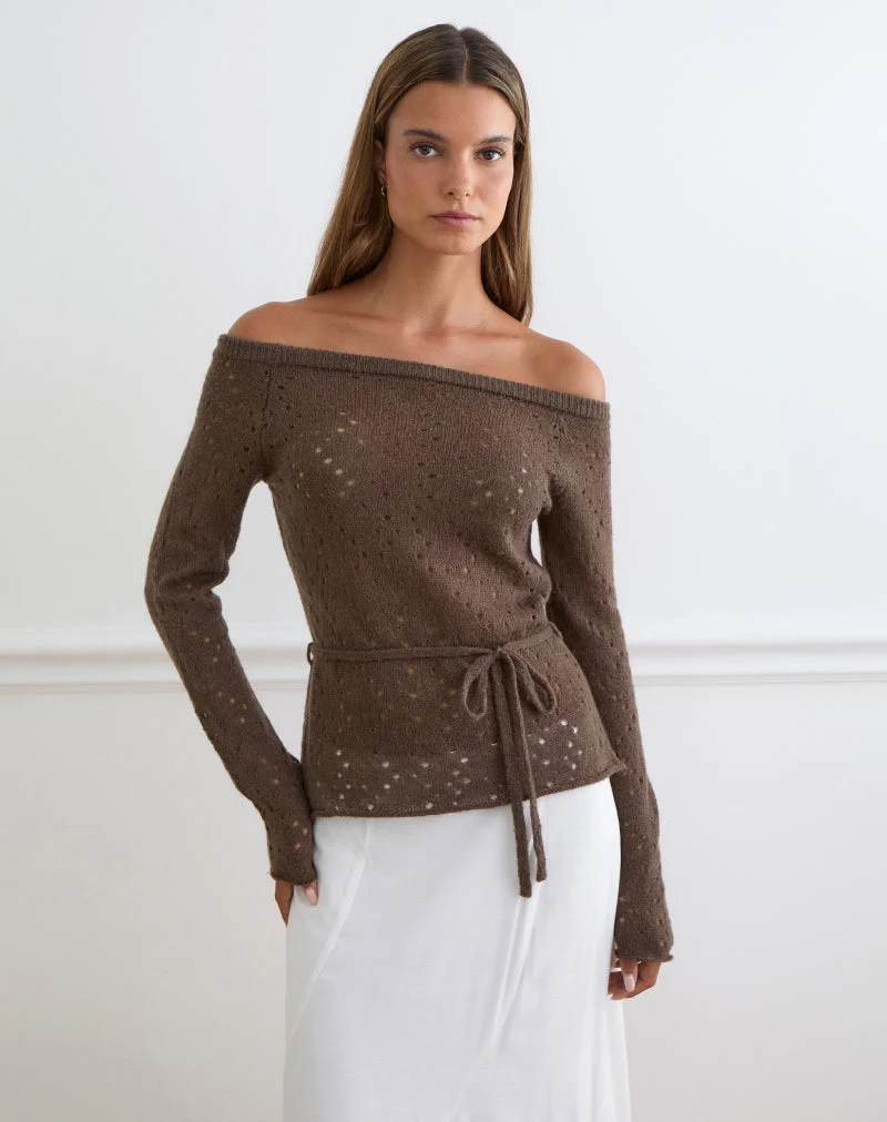 Haut à manches longues Arutala en tricot marron
