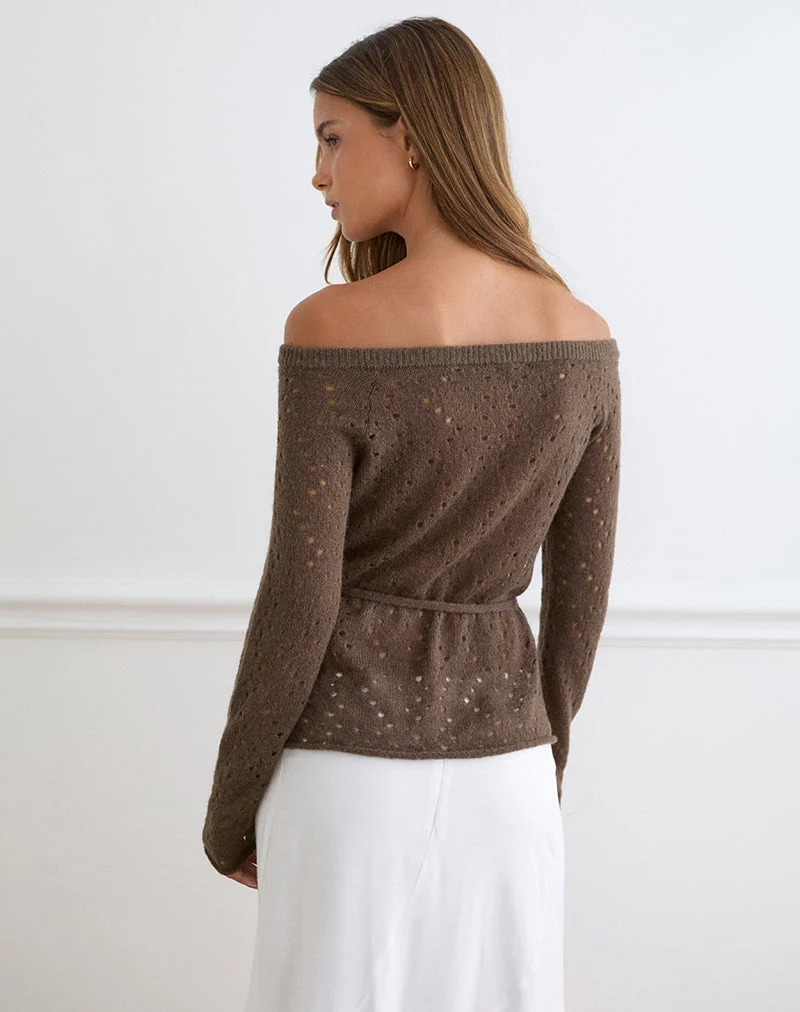 Haut à manches longues Arutala en tricot marron