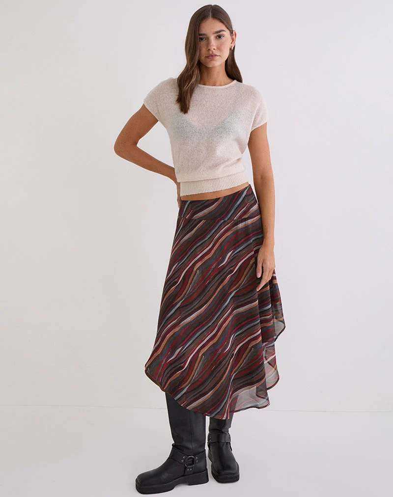 Jupe midi Diona en mousseline à rayures ombrées style années 70
