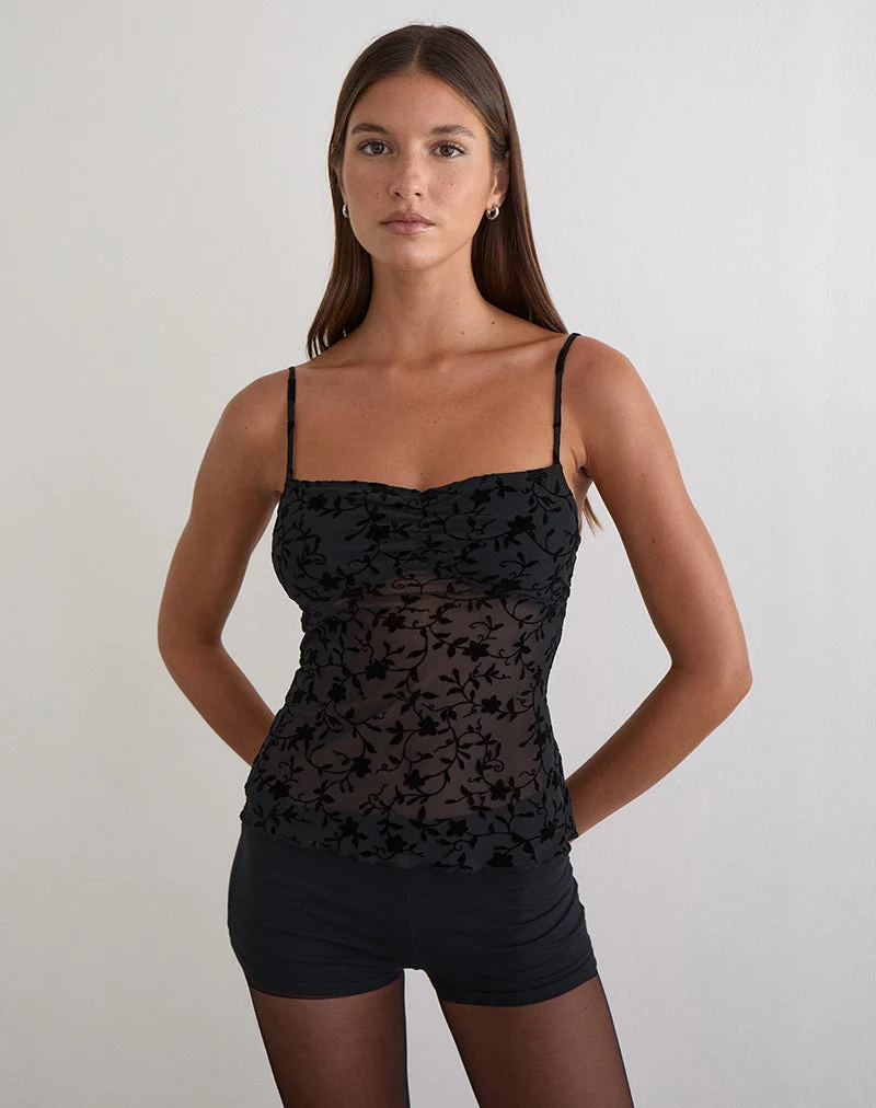Haut Fierza Cami en Pretty Petal Flock Black