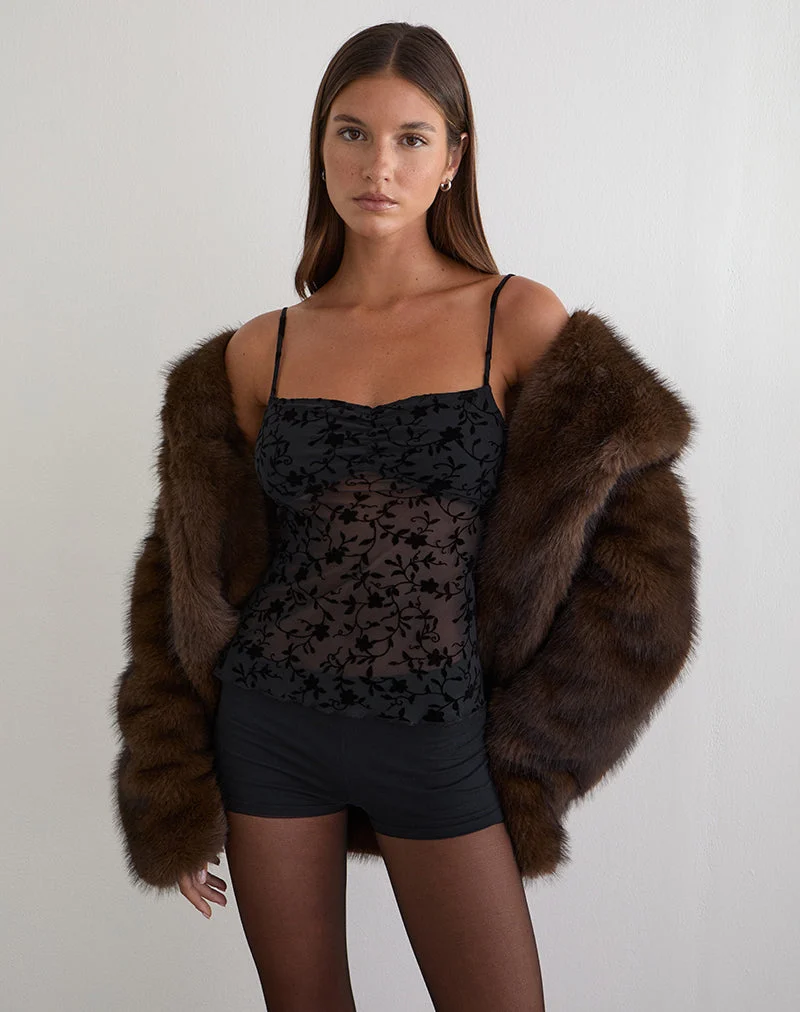 Haut Fierza Cami en Pretty Petal Flock Black