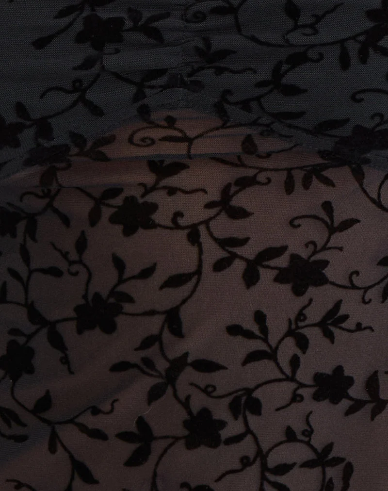 Haut Fierza Cami en Pretty Petal Flock Black