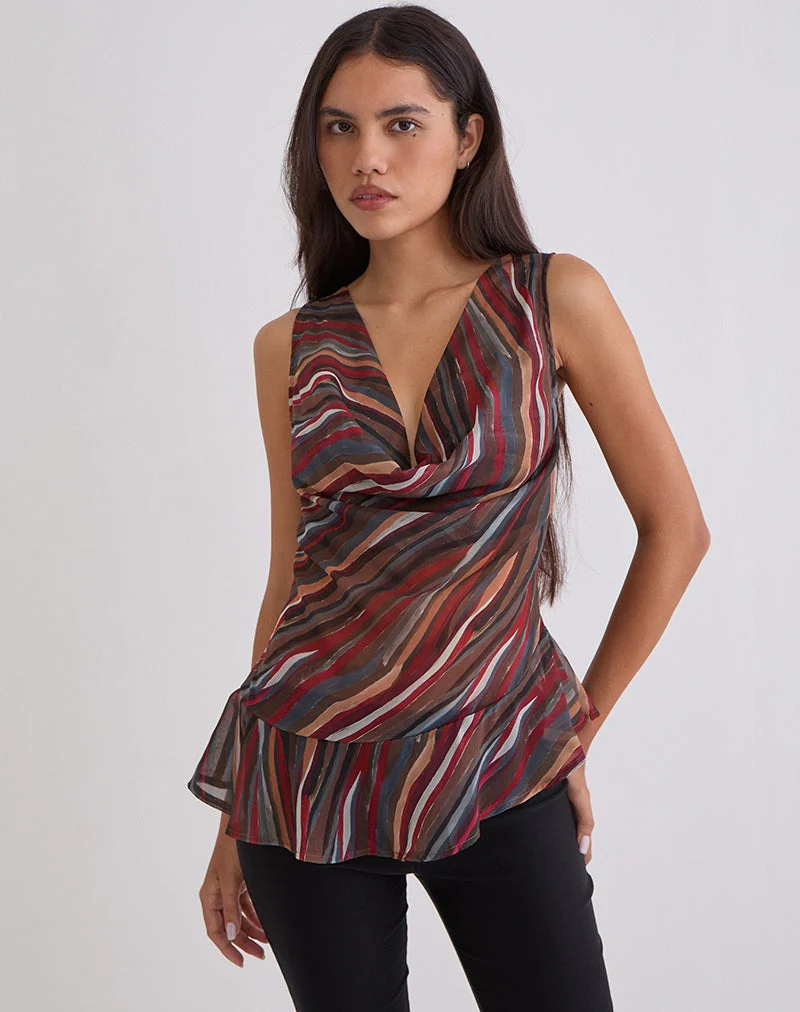 Haut à col roulé Nakiya en mousseline à rayures ombrées style années 70