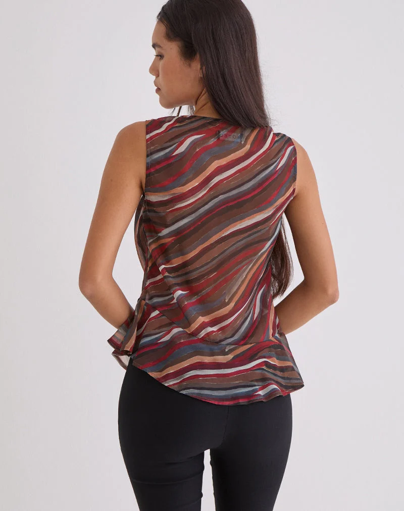 Haut à col roulé Nakiya en mousseline à rayures ombrées style années 70
