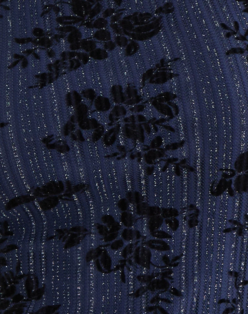 Débardeur pour femme en tissu plissé flocé brillant, bleu marine