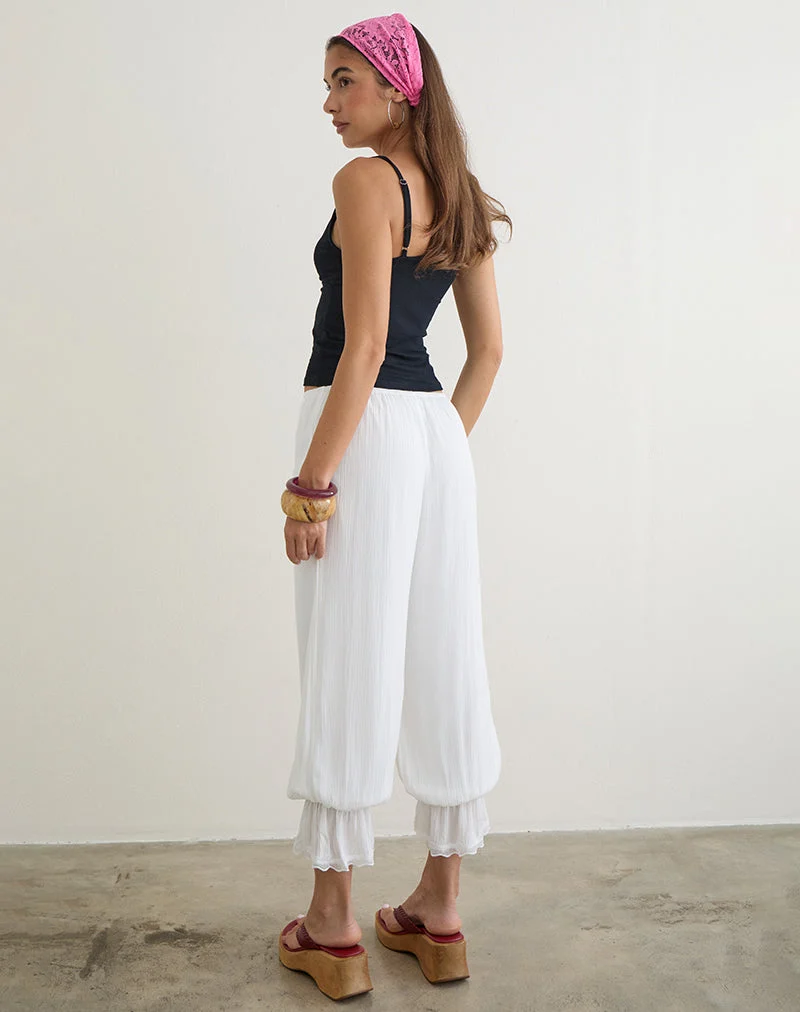 Pantalon bouffant Basma en rayonne blanche