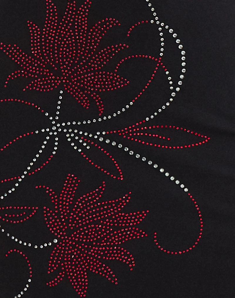 Robe midi Zavine en cupro, fleur Diamante, noir