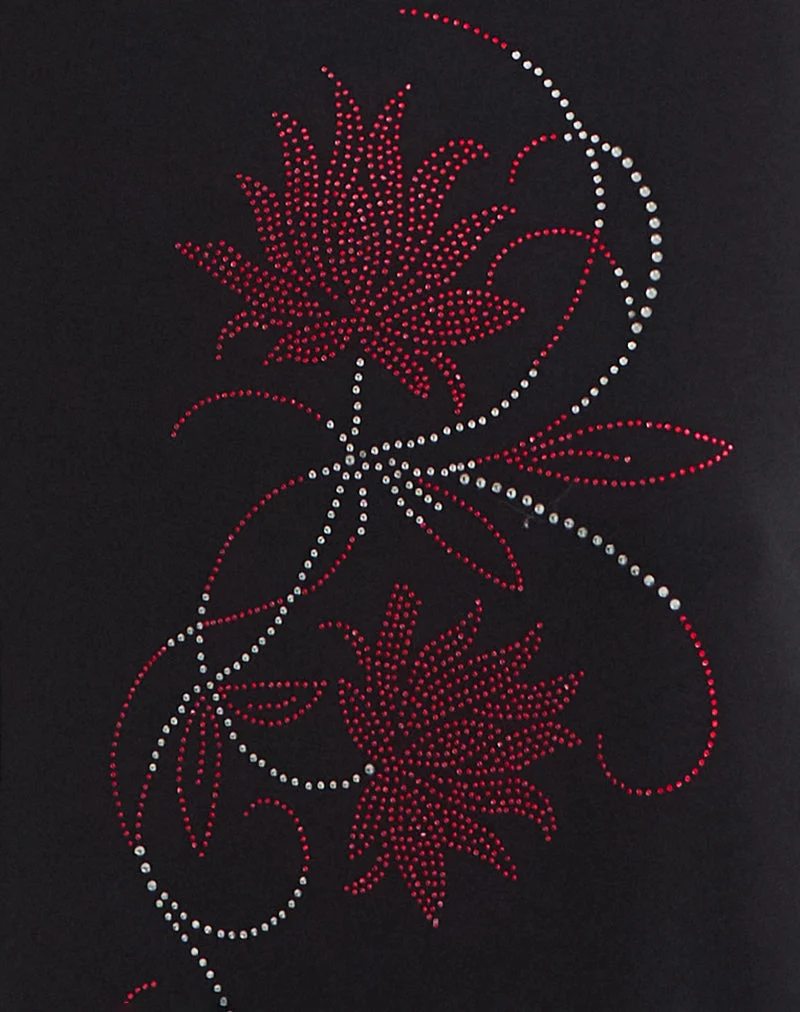 Jupe longue Naisra en cupro, fleur Diamante, noir
