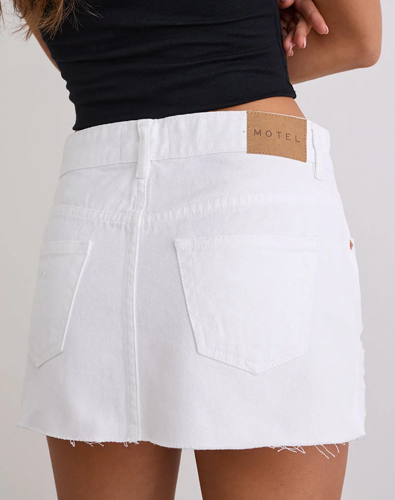 Minijupe en denim à ourlet brut déchiré, True White