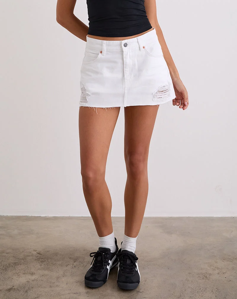 Minijupe en denim à ourlet brut déchiré, True White
