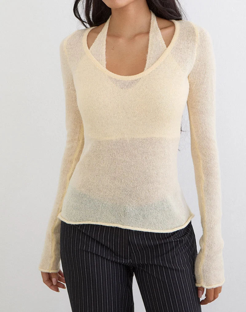Haut à manches longues Misora en maille transparente couleur citron