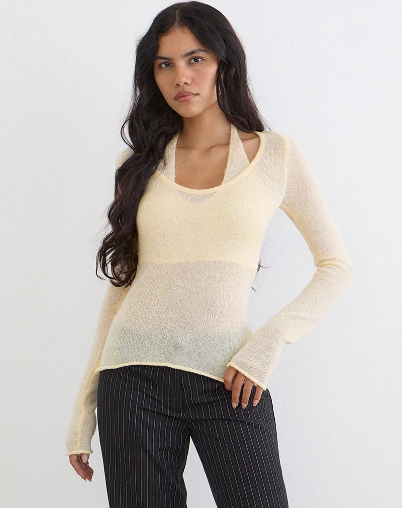 Haut à manches longues Misora en maille transparente couleur citron