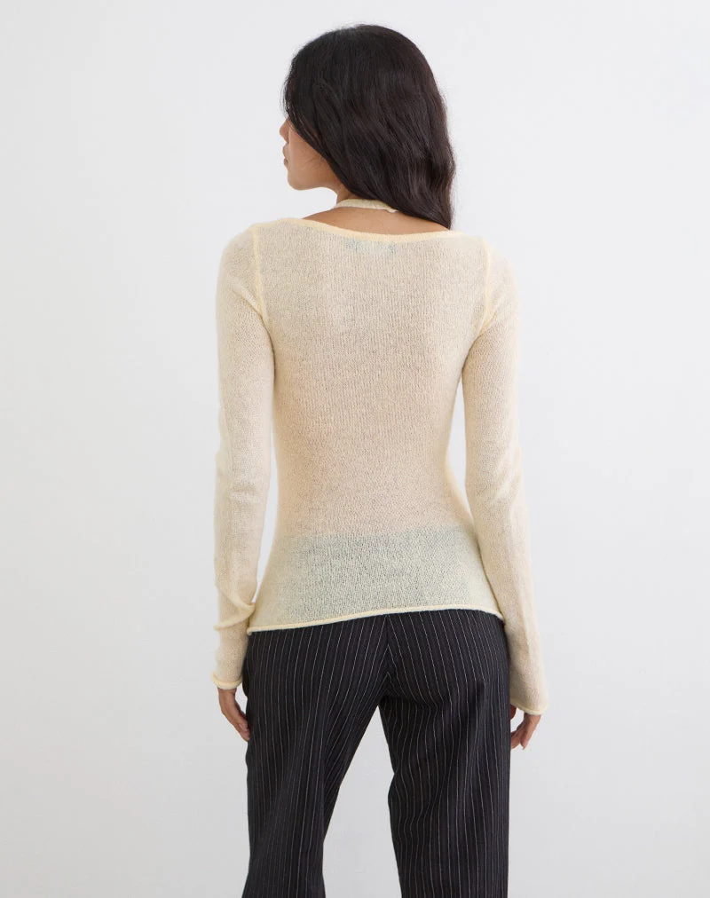 Haut à manches longues Misora en maille transparente couleur citron