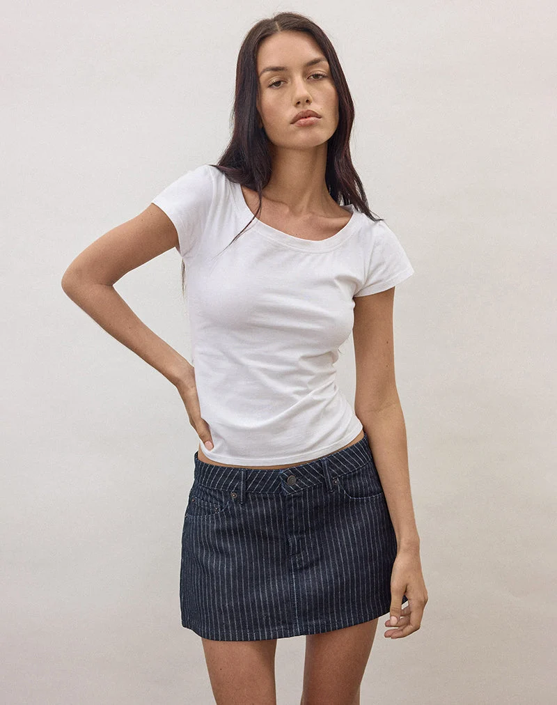 Mini-jupe en jean à rayures indigo