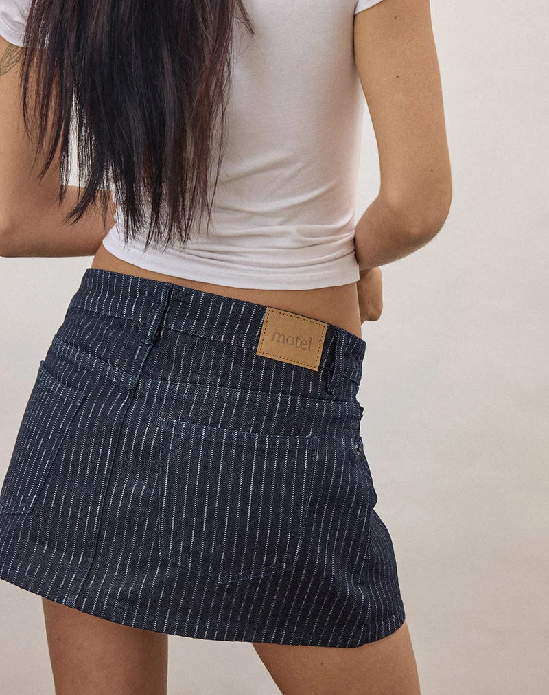 Mini-jupe en jean à rayures indigo