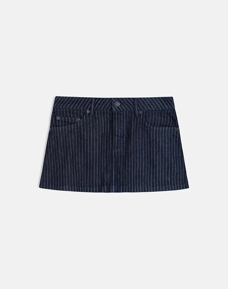 Mini-jupe en jean à rayures indigo