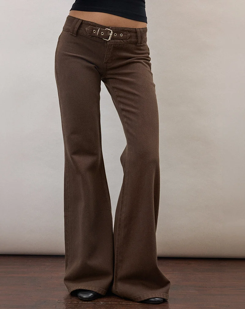 Pantalon évasé à boucle, marron foncé